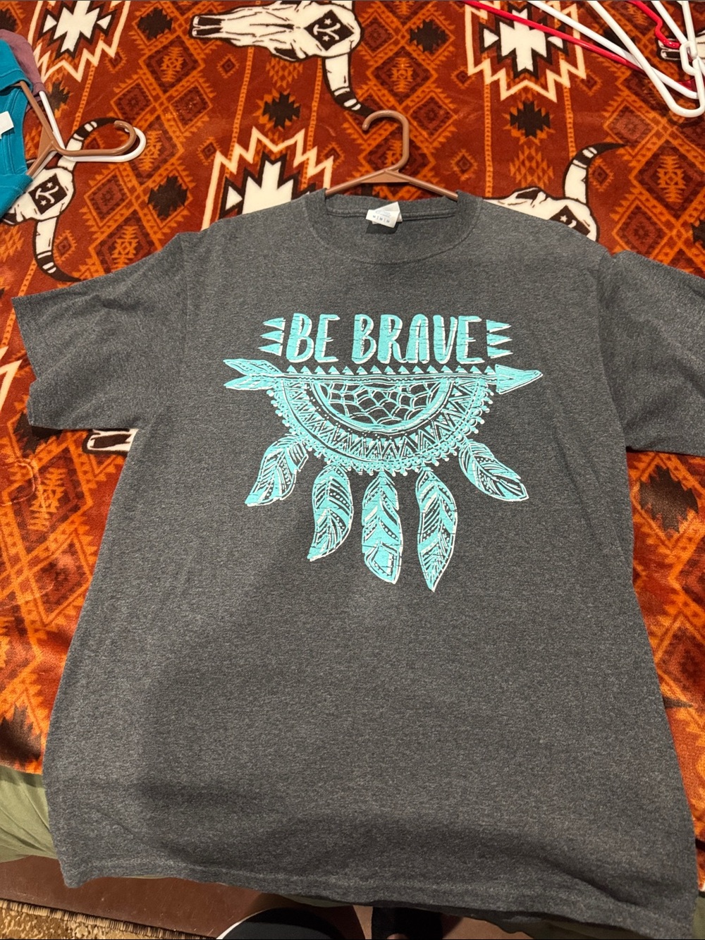 Be Brave Graphic Short Sleeve Tee - Charcoal with Turquoise Print